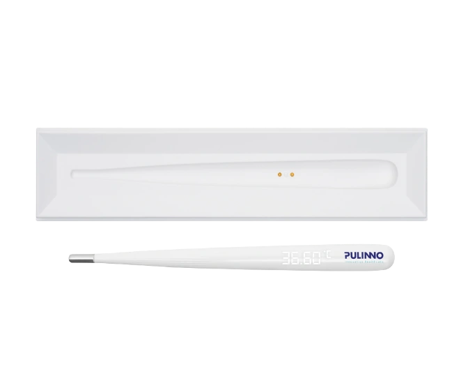 Elektroniczny termometr medyczny Pulinno z wyświetlaczem LED – termometr i etui w zestawie.